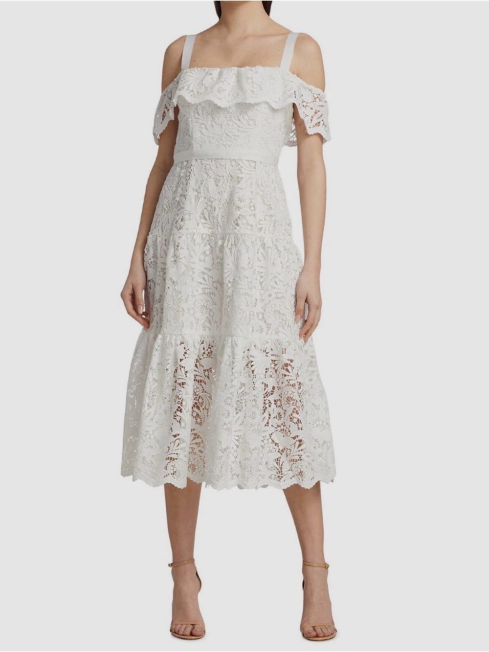 Marchesa notte white ivory lace midi dress size 6